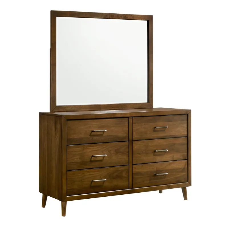 Malibu 6-Drawer Dresser & Mirror in Walnut