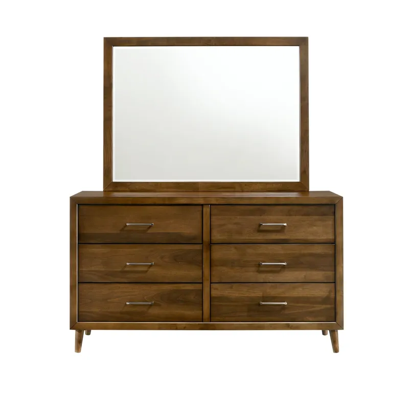 Malibu 6-Drawer Dresser & Mirror in Walnut