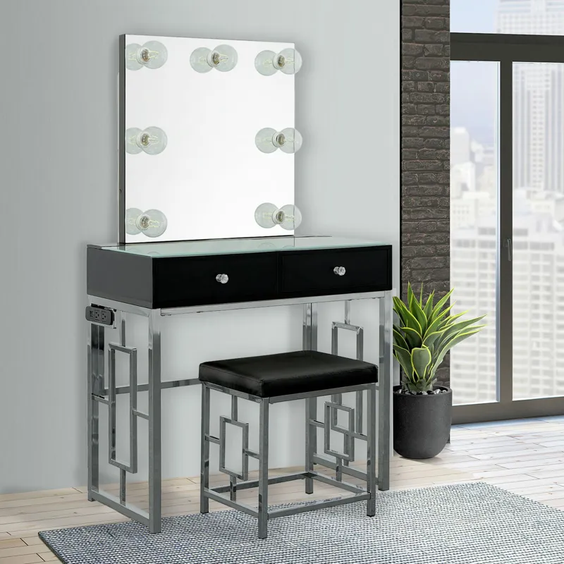 Margo Dressing Table W/ Power / Mirror / Stool & Light