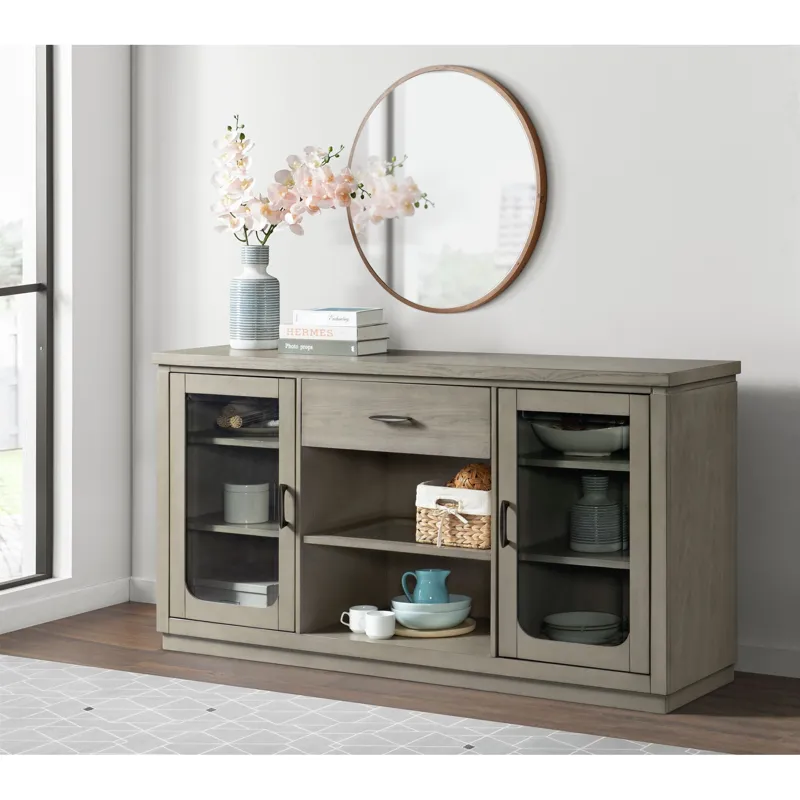 Marly Server W/ Glass Door & LED Light in Grey