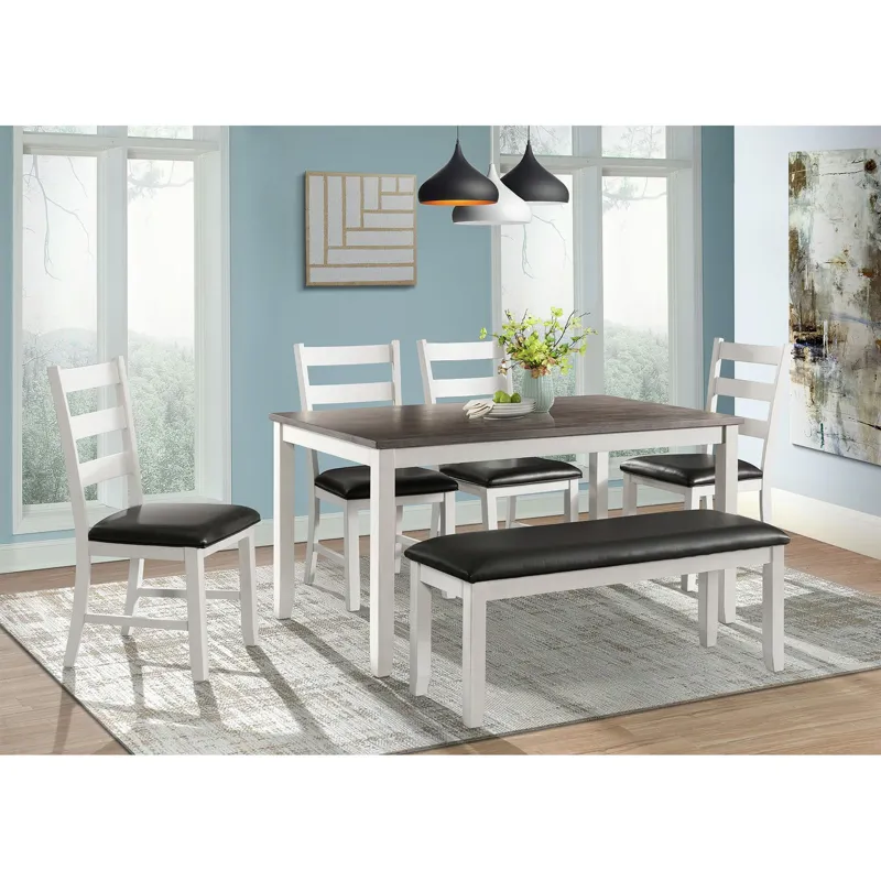 Martin 6 Pc Dining set (Table+ 4 + Bench) (Dark Brown Top - White Base)