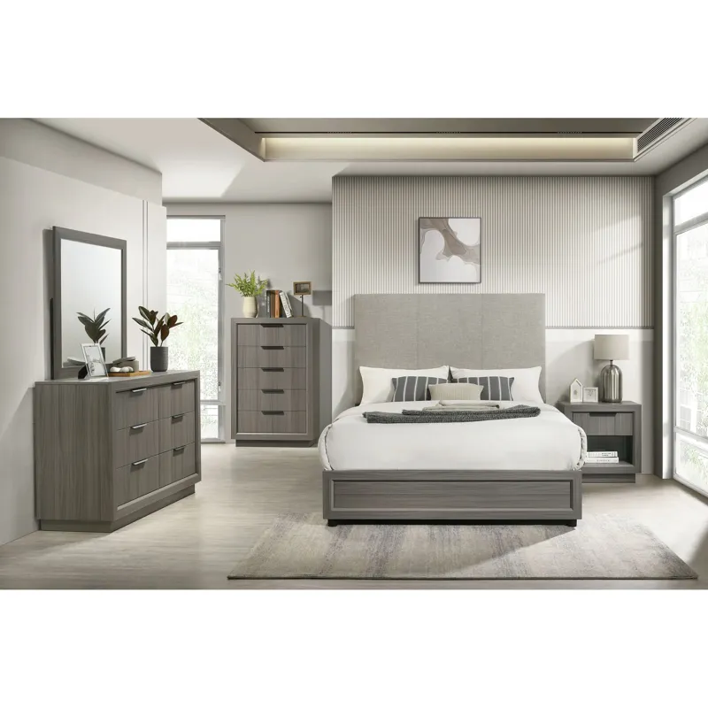 Martina Full UPH Bed with Palmer Smoke Fabric in Grey
