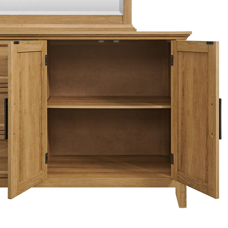 Matias Bedroom Set with Twin Headboard, Dresser, Mirror & Nightstand in Brown