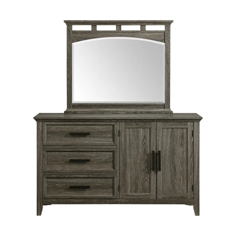 Matias Bedroom Set with Queen/Full Headboard, Dresser, Mirror & Nightstand in Mocha Grey