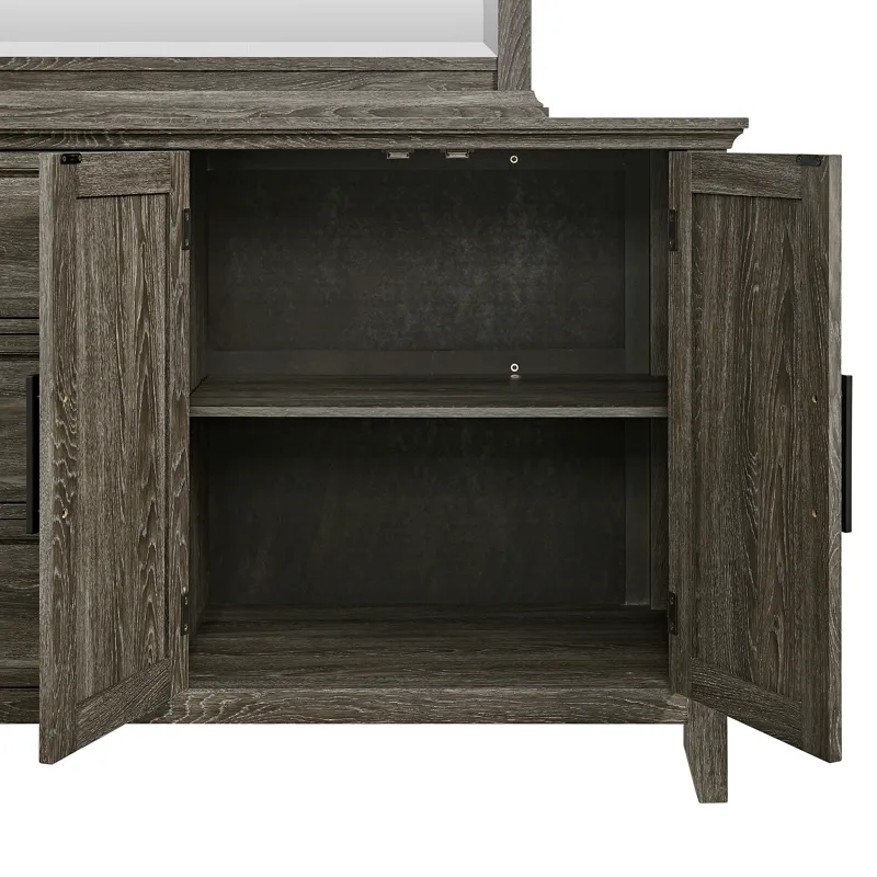 Matias Bedroom Set with Twin Headboard, Dresser, Mirror & Nightstand in Mocha Grey