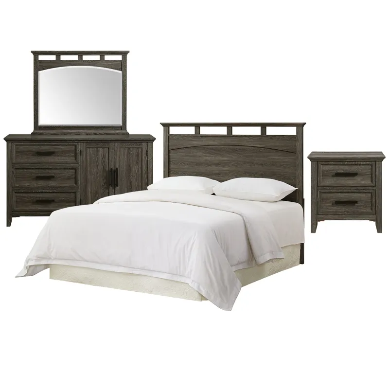 Matias Bedroom Set with Queen/Full Headboard, Dresser, Mirror & Nightstand in Mocha Grey