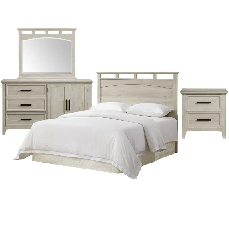 Matias Bedroom Set with Queen/Full Headboard, Dresser, Mirror & Nightstand in White