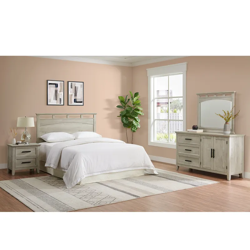 Matias Bedroom Set with Queen/Full Headboard, Dresser, Mirror & Nightstand in White