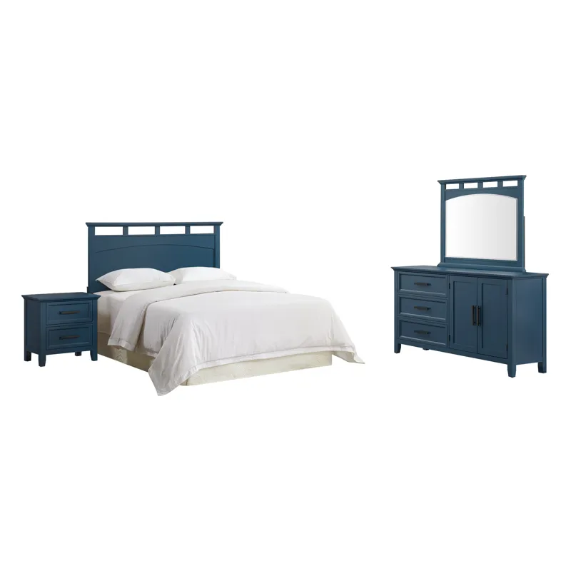 Matias RTA Bedroom Set with Queen/Full Headboard, Dresser, Mirror & Nightstand in Blue