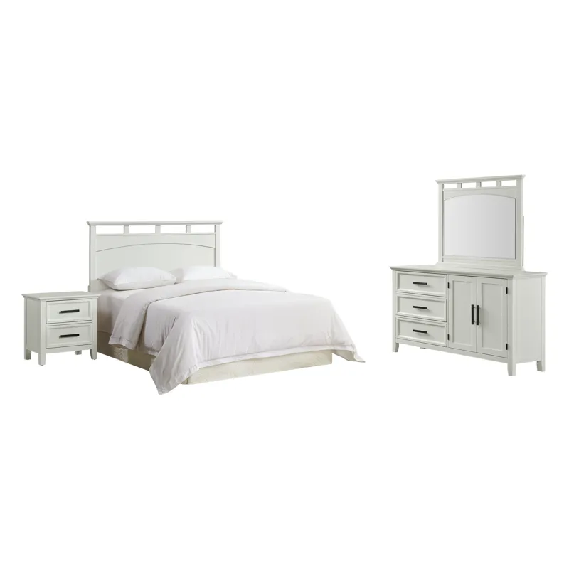 Matias RTA Bedroom Set with Queen/Full Headboard, Dresser, Mirror & Nightstand in Bright White