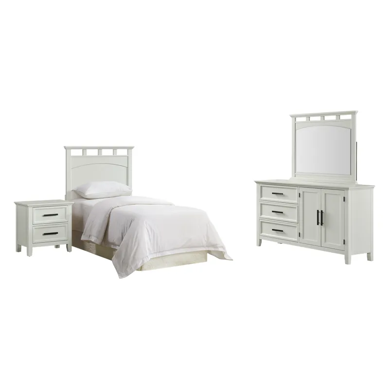 Matias RTA Bedroom Set with Twin Headboard, Dresser, Mirror & Nightstand in Bright White