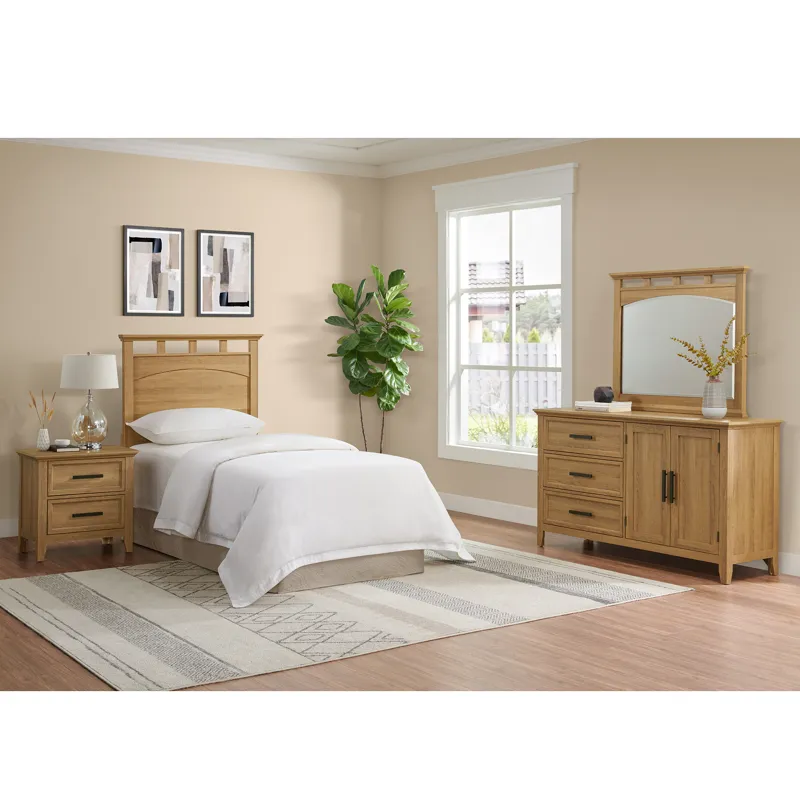 Matias Bedroom Set with Twin Headboard, Dresser, Mirror & Nightstand in Brown