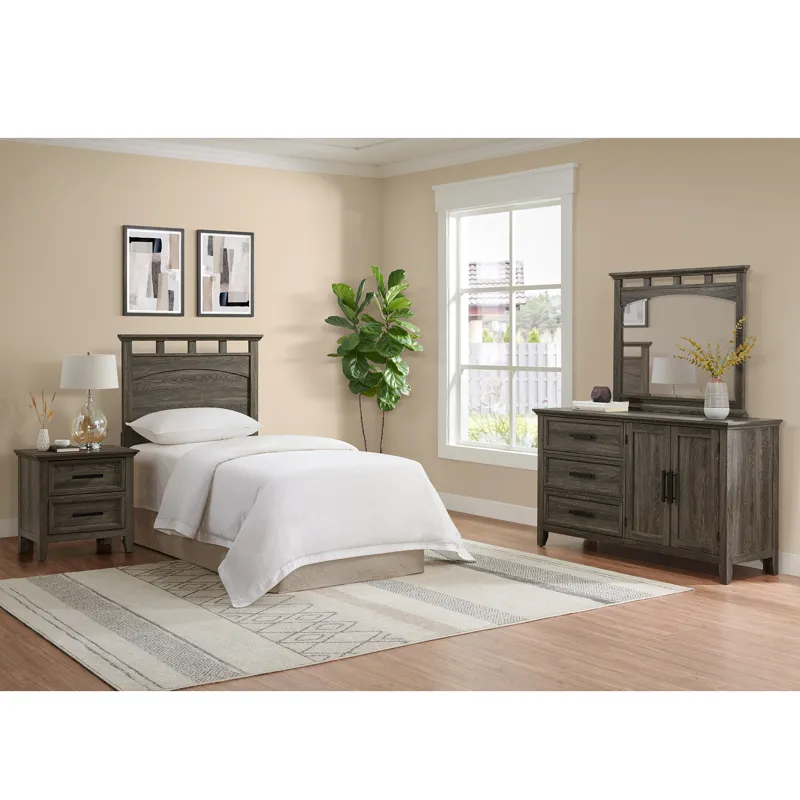 Matias Bedroom Set with Twin Headboard, Dresser, Mirror & Nightstand in Mocha Grey