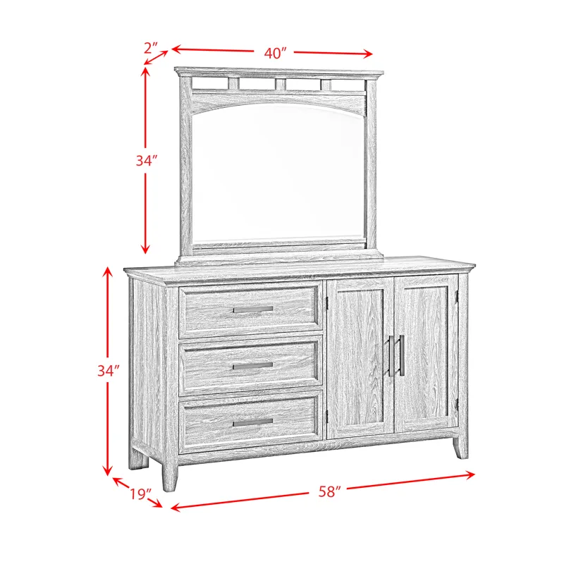 Matias Bedroom Set with Queen/Full Headboard, Dresser, Mirror & Nightstand in White
