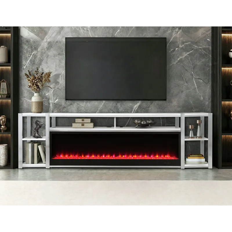 Midway 80\" TV Console with Firelight in White