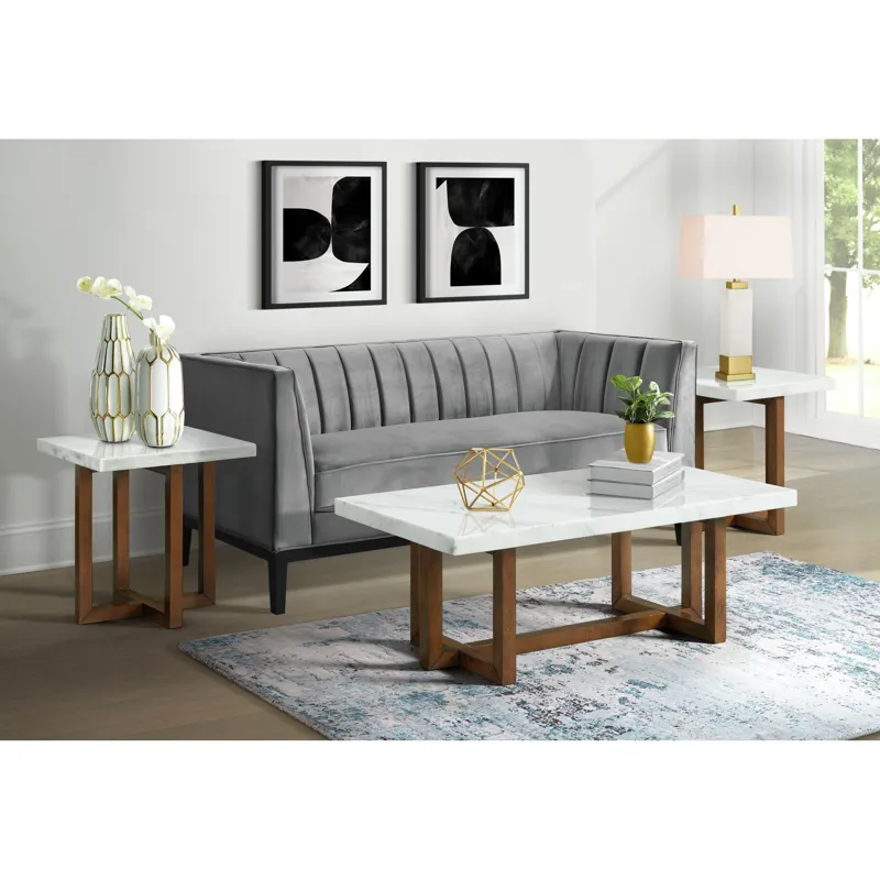 Morris Coffee Table in Espresso W/White Marble Top