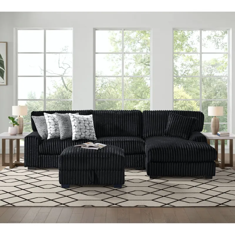 Nightfall Storage Ottoman in Grand Cord Black