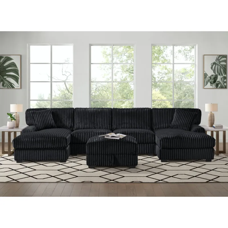 Nightfall Storage Ottoman in Grand Cord Black