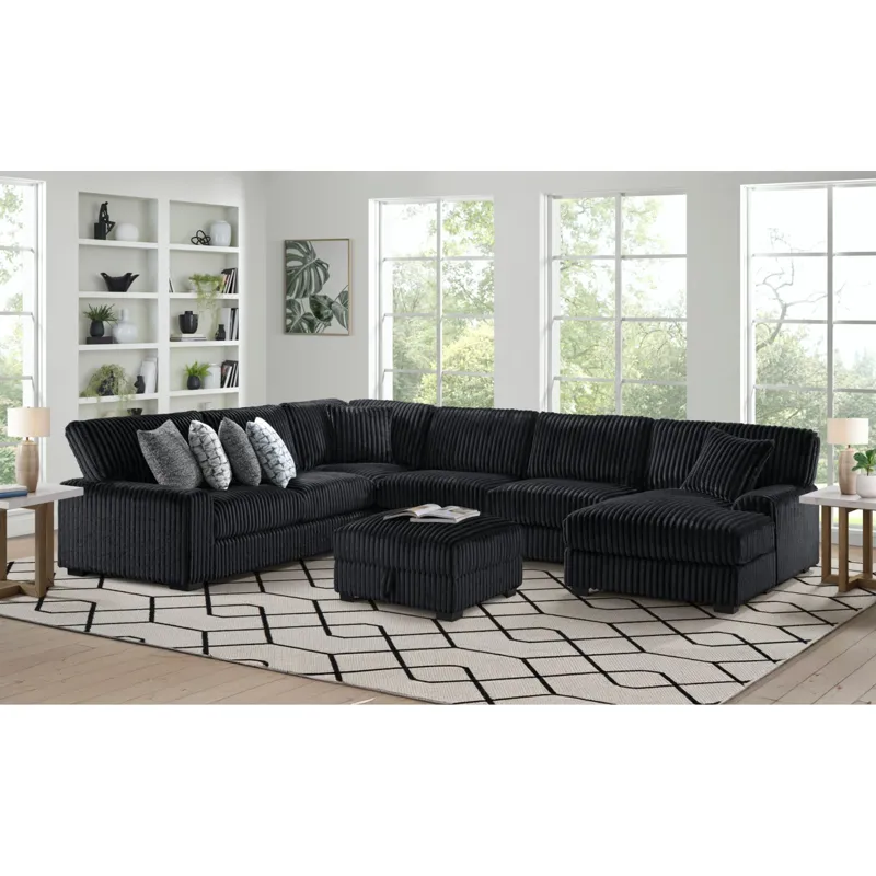 Nightfall Storage Ottoman in Grand Cord Black