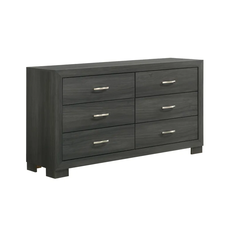 Norvin 6-Drawer Dresser with ball bearing glides in Dark Grey