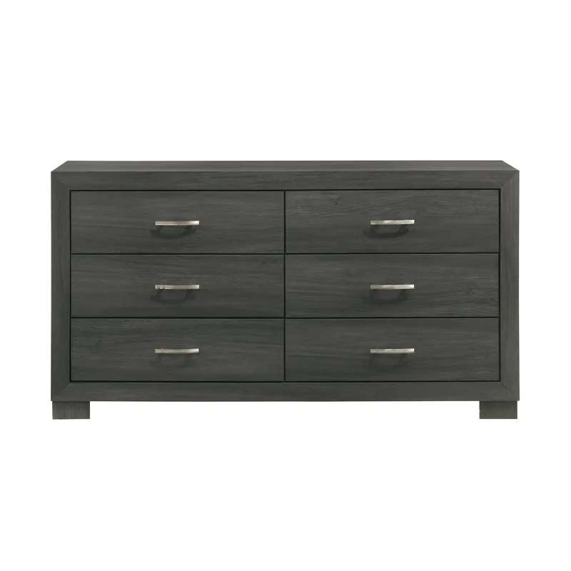 Norvin 6-Drawer Dresser with ball bearing glides in Dark Grey