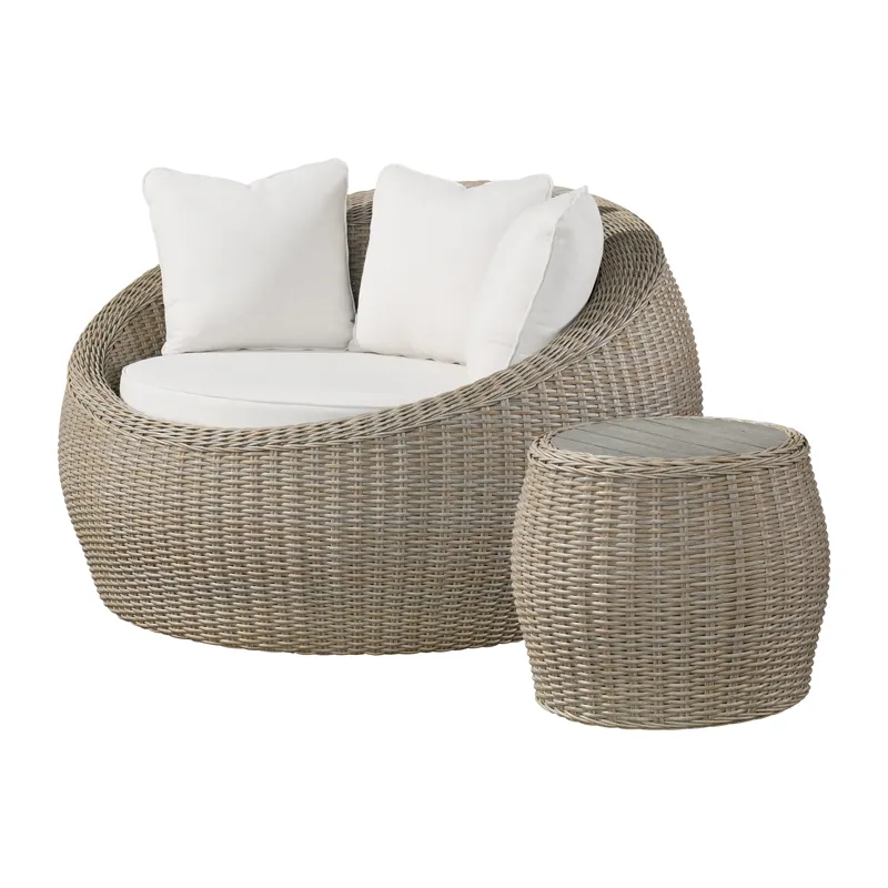 Ollie Cuddler Chair and End Table - Tan and Olefin White Cream