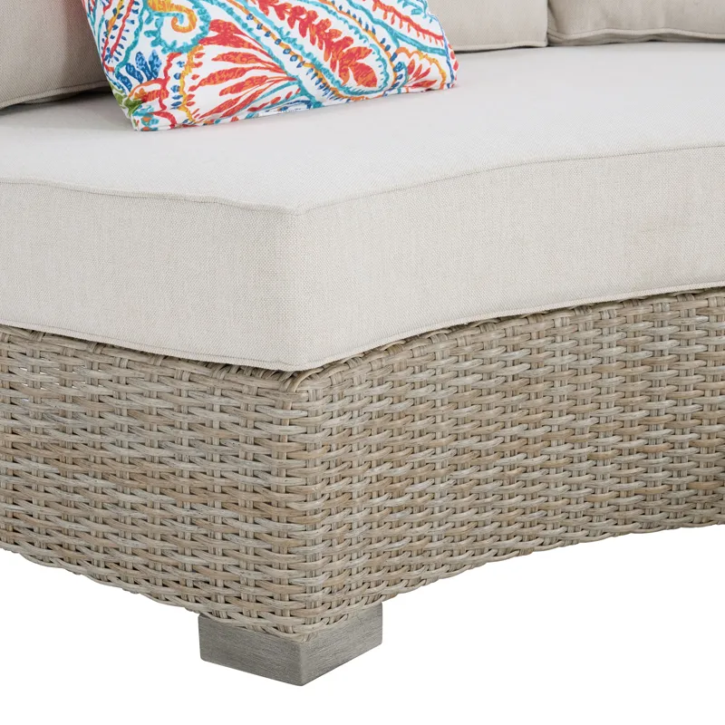 Ollie Curved Loveseat - Tan and Olefin White Cream with 3 Multi Color Pillows