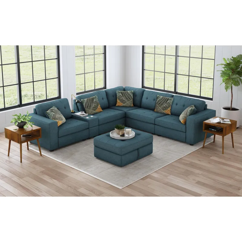 Options One Storage Ottoman in Palmer Teal