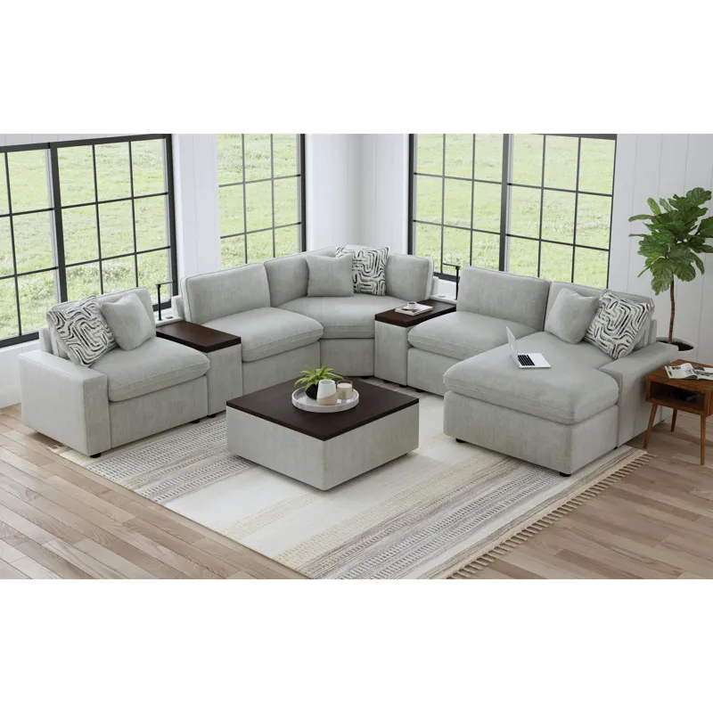 Options Three Ottoman W/Wood Top, Caster in Alpha Fog