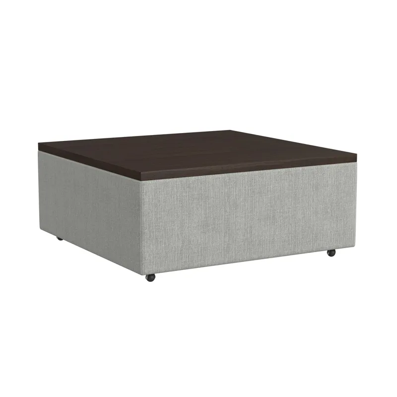 Options Three Ottoman W/Wood Top, Caster in Alpha Fog