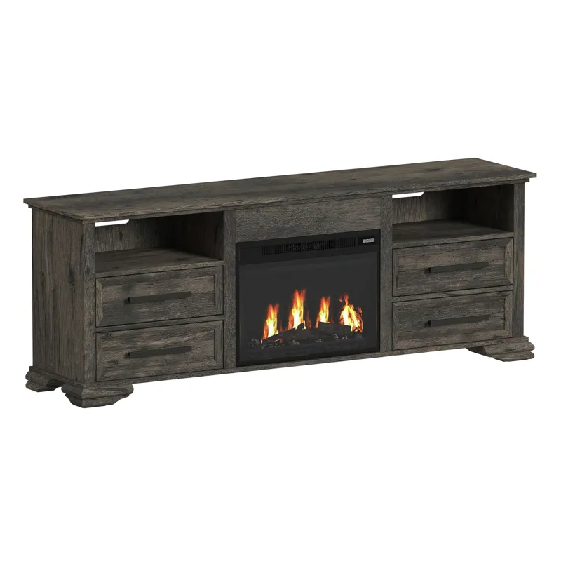 Park Ridge KIT - 71\'\' TV Console with Fireplace Insert in Charcoal