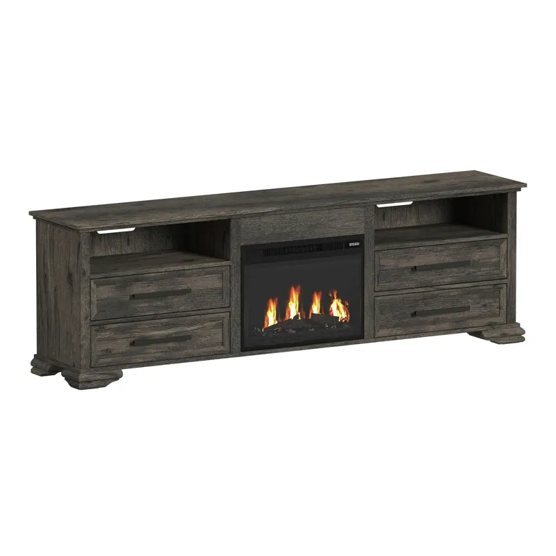 Park Ridge KIT - 82\'\' TV Console with Fireplace Insert in Charcoal