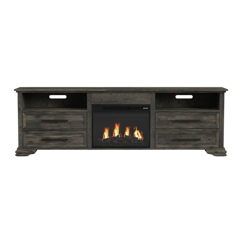 Park Ridge KIT - 82\'\' TV Console with Fireplace Insert in Charcoal