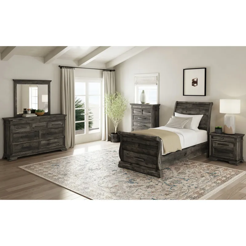 Park Ridge Twin Sleigh Storage Bed in Charcoal