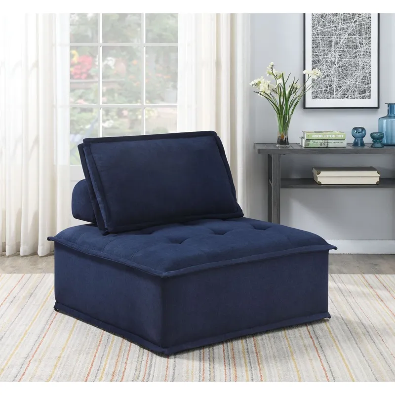 Paxton Armless Chair In Columbia Navy with match welt