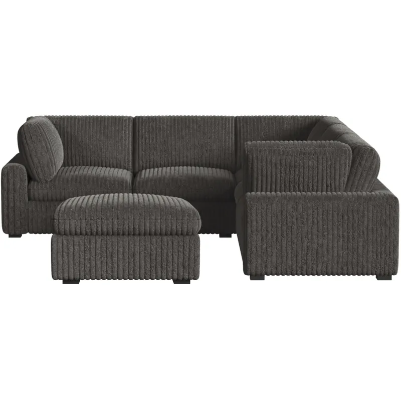 Esprit Grand Cord Charcoal Sectional 5PC Set & Ottoman