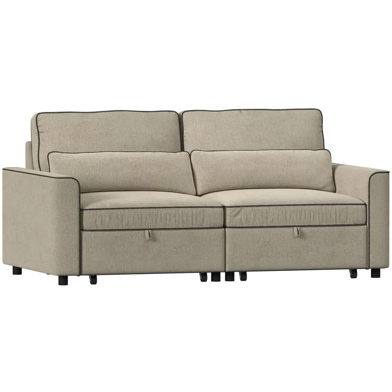 Sonic Hammertime Beige Sectional 2PC Set w/2 Pull Bed Chairs