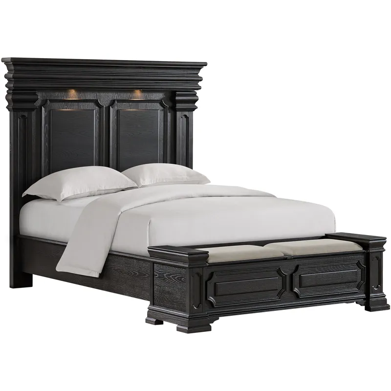Kings Court Black 4PC Set w/Queen Storage Bed and NS