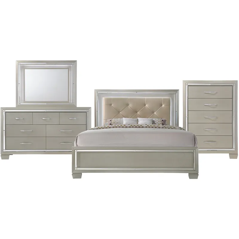 Platinum Champagne 4PC Set w/Queen Bed & CH