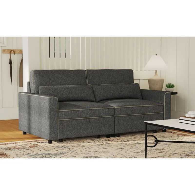 Sonic Hammertime Grey Sectional 2PC Set w/2 Pull Bed Chairs