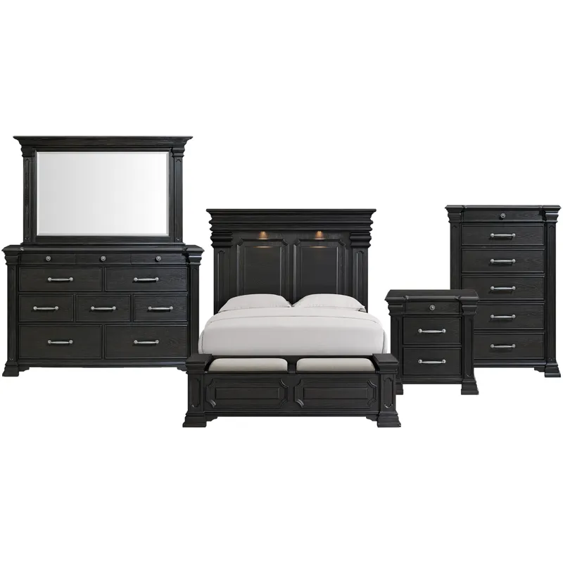 Kings Court Black 5PC Set w/Queen Storage Bed