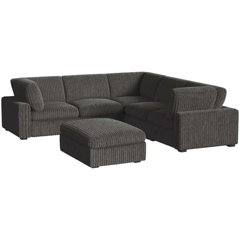 Esprit Grand Cord Charcoal Sectional 5PC Set & Ottoman