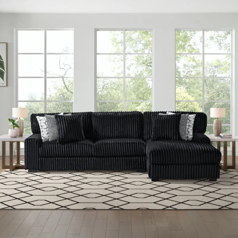Nightfall Grand Cord Black Sectional 2PC Set