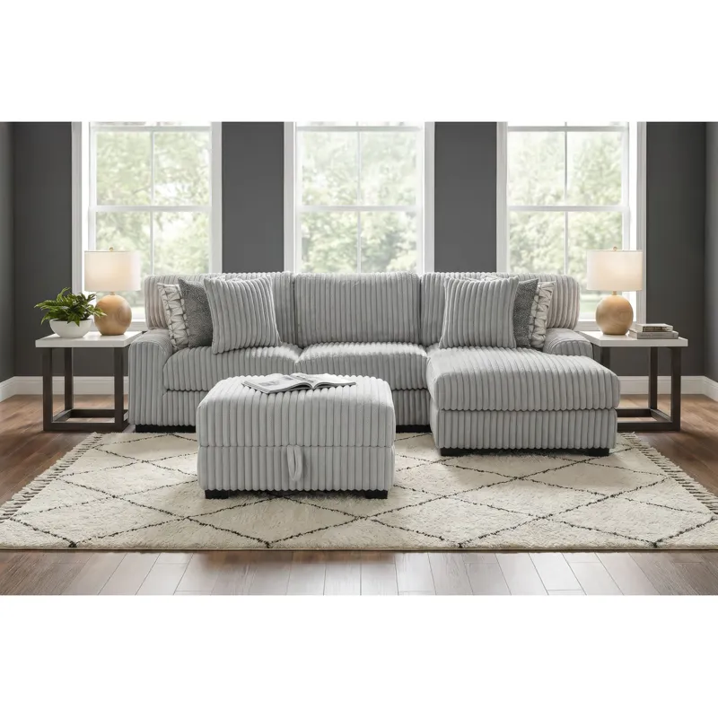 Nightfall Grand Cord Light Grey Sectional 2PC Set
