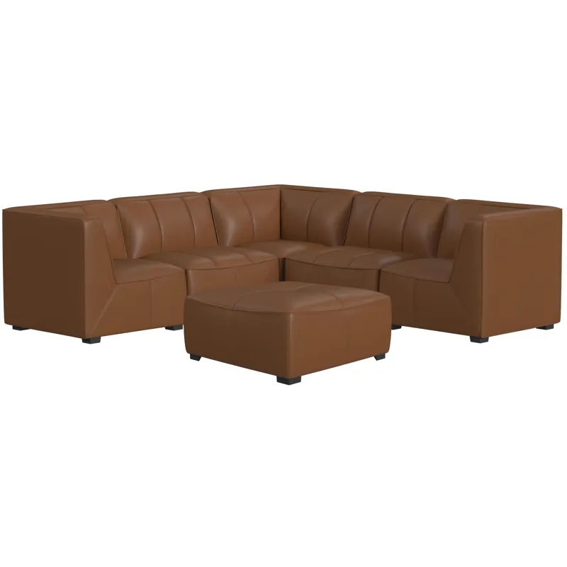Blake Pebble Tan Sectional 5PC Set & Ottoman