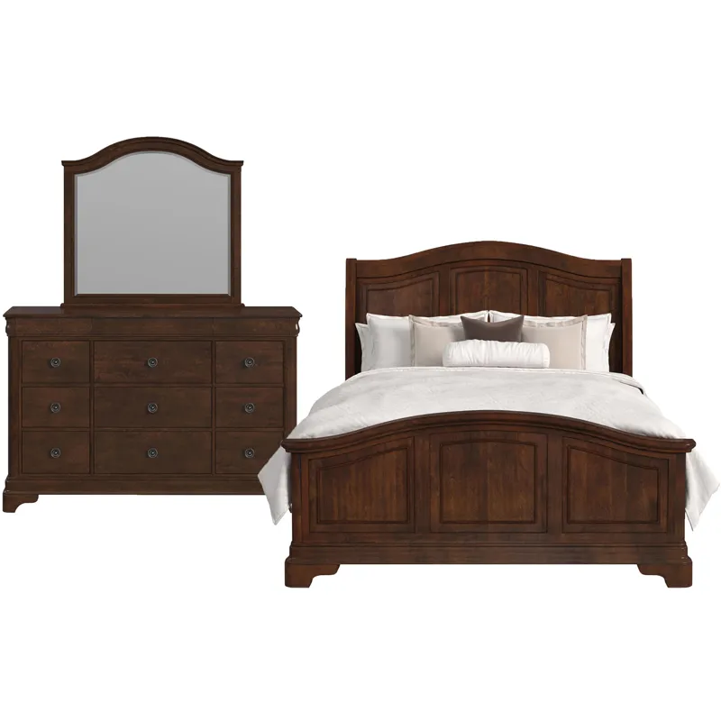 Cameron Cherry 3PC Set w/Queen Sleigh Headboard & Low Panel Footboard