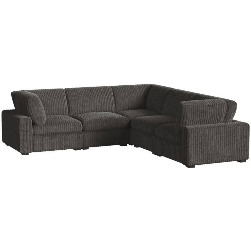 Esprit Grand Cord Charcoal Sectional 5PC Set & Ottoman