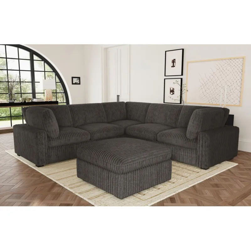 Esprit Grand Cord Charcoal Sectional 5PC Set & Ottoman