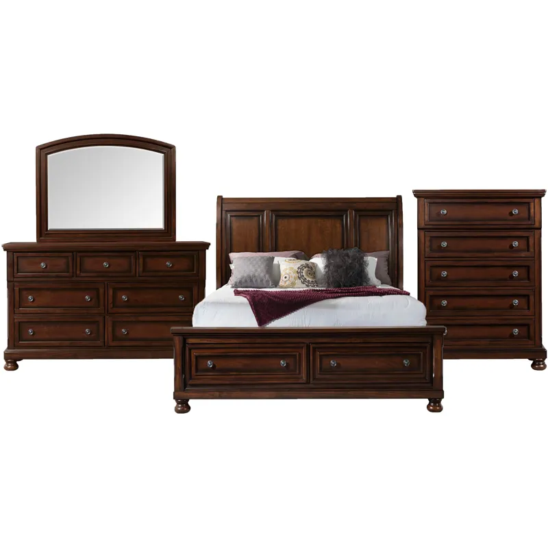 Kingston Cherry Brown 4PC Set w/Queen Storage FB Bed with CH