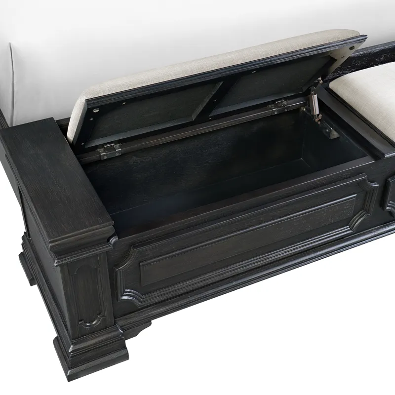 Kings Court Black 4PC Set w/Queen Storage Bed and NS